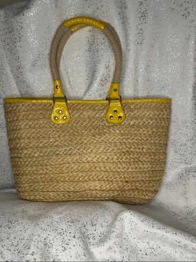 White Stag Braided Straw Tote with Yellow Trim - Women's Summer Handbag